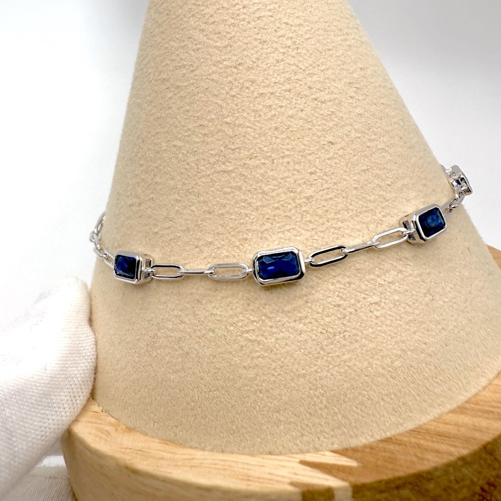 7” .925 Sterling Silver Multi Rectangle Shape Blu… - image 4